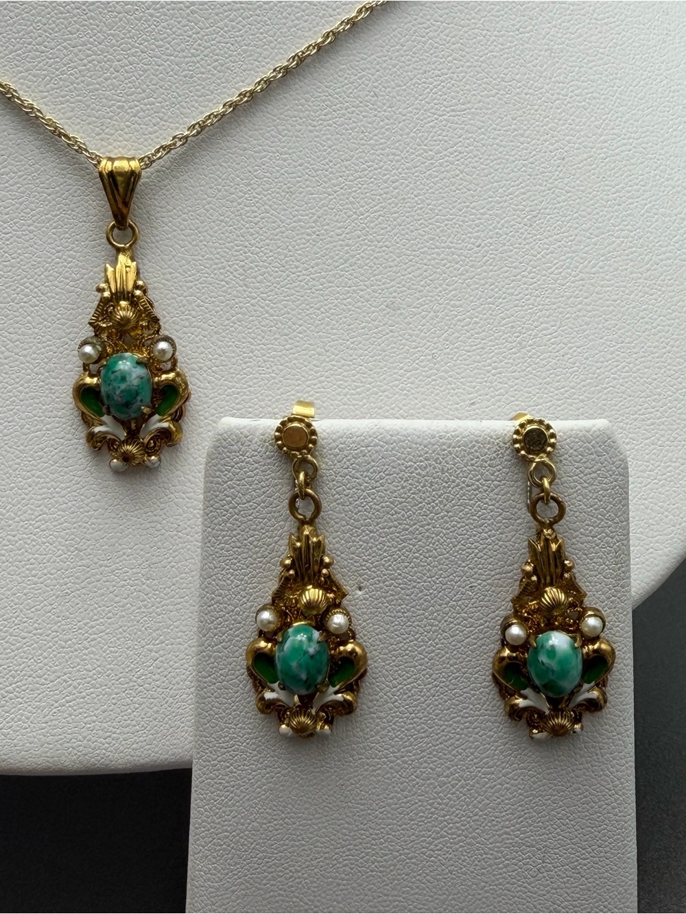 Antique Austro- Hungarian Pendant and Pierced earrings #106set